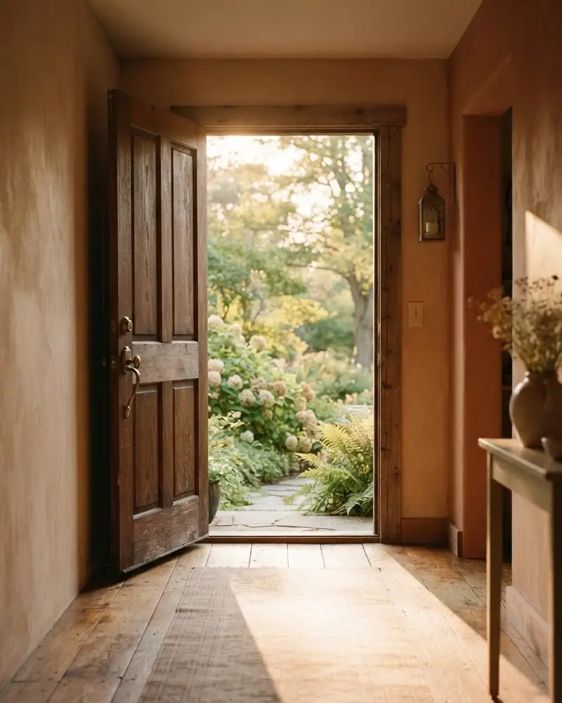 Warm light spilling through an open doorway, symbolizing hope and support
